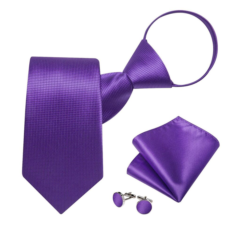 5356 Silk Zipper Ties ,Paisley Solid Plaid Pre-tied Tie and Pocket Square